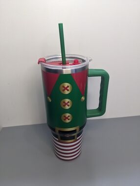 Ashland Stainless Steel Elf Travel Mug Holiday Tumbler Green Red Christmas 40 OZ